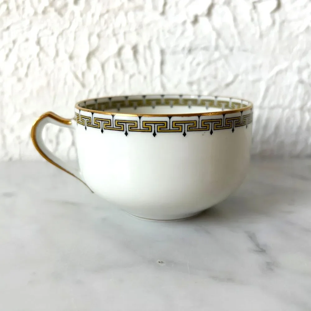 Haviland Limoges Albany Flat Cup White Gold Black Greek Key Trim France
